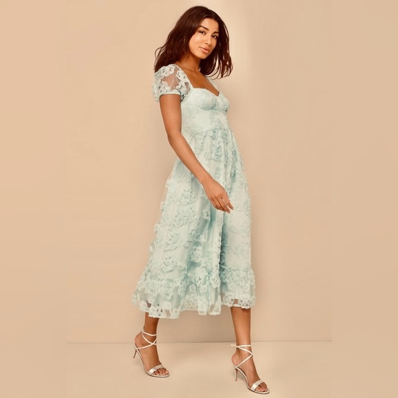 NWT Lulus Notable Elegance Mint Mesh Floral Appliqué Bustier Midi Dress, Medium - Picture 2 of 16
